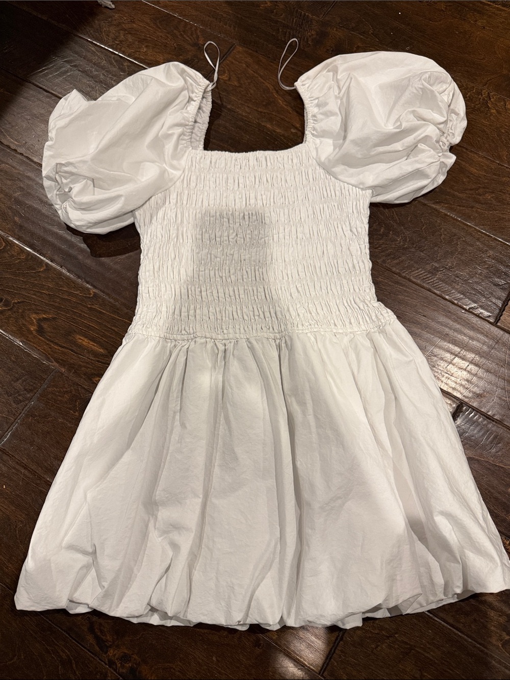 White Puff-Sleeve Smocked Mini Dress